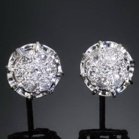 Art Deco cluster diamond stud earrings platinum